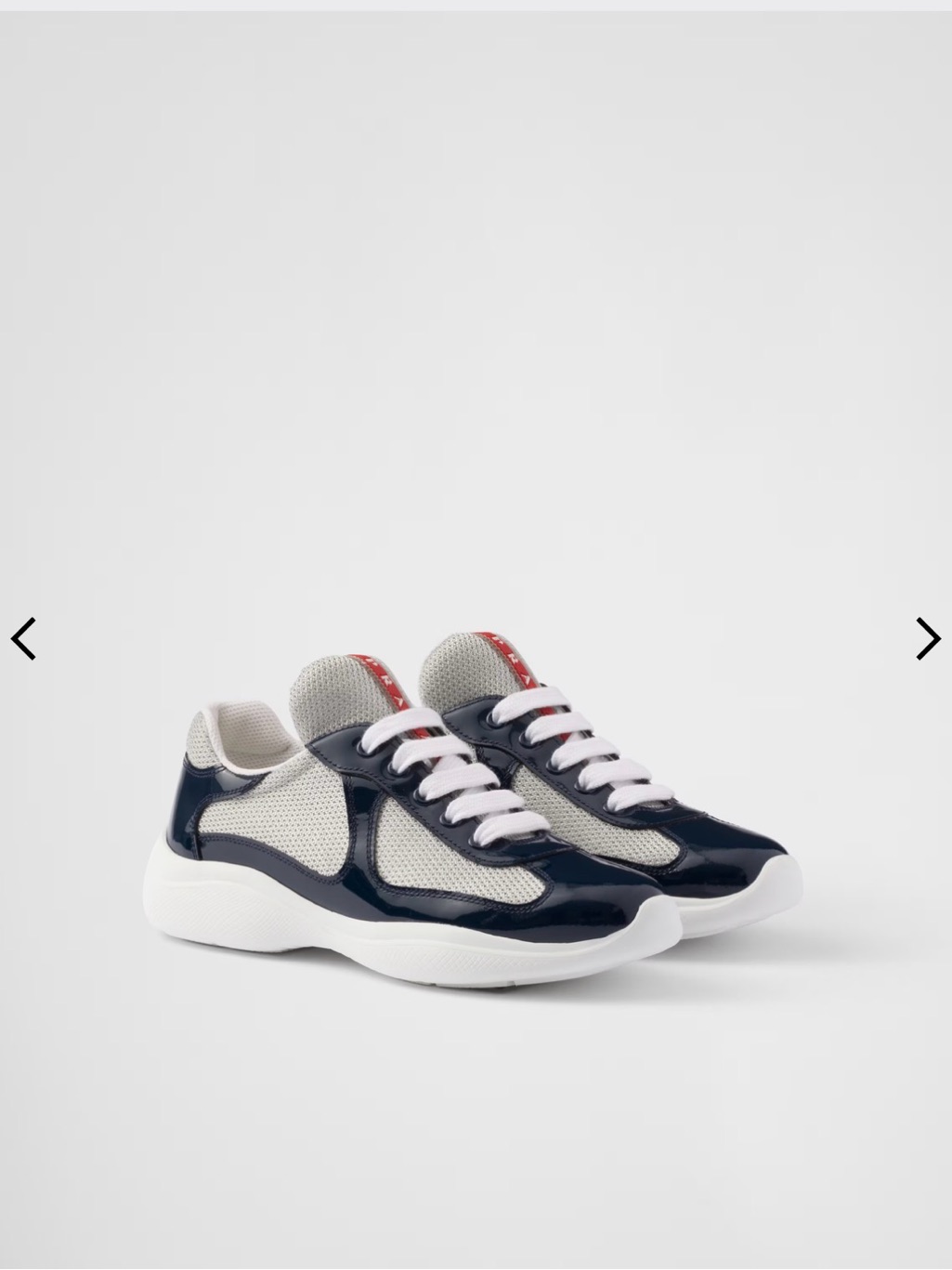 Prada Navy Patent & Light Gray Mesh Low-Top Sneakers